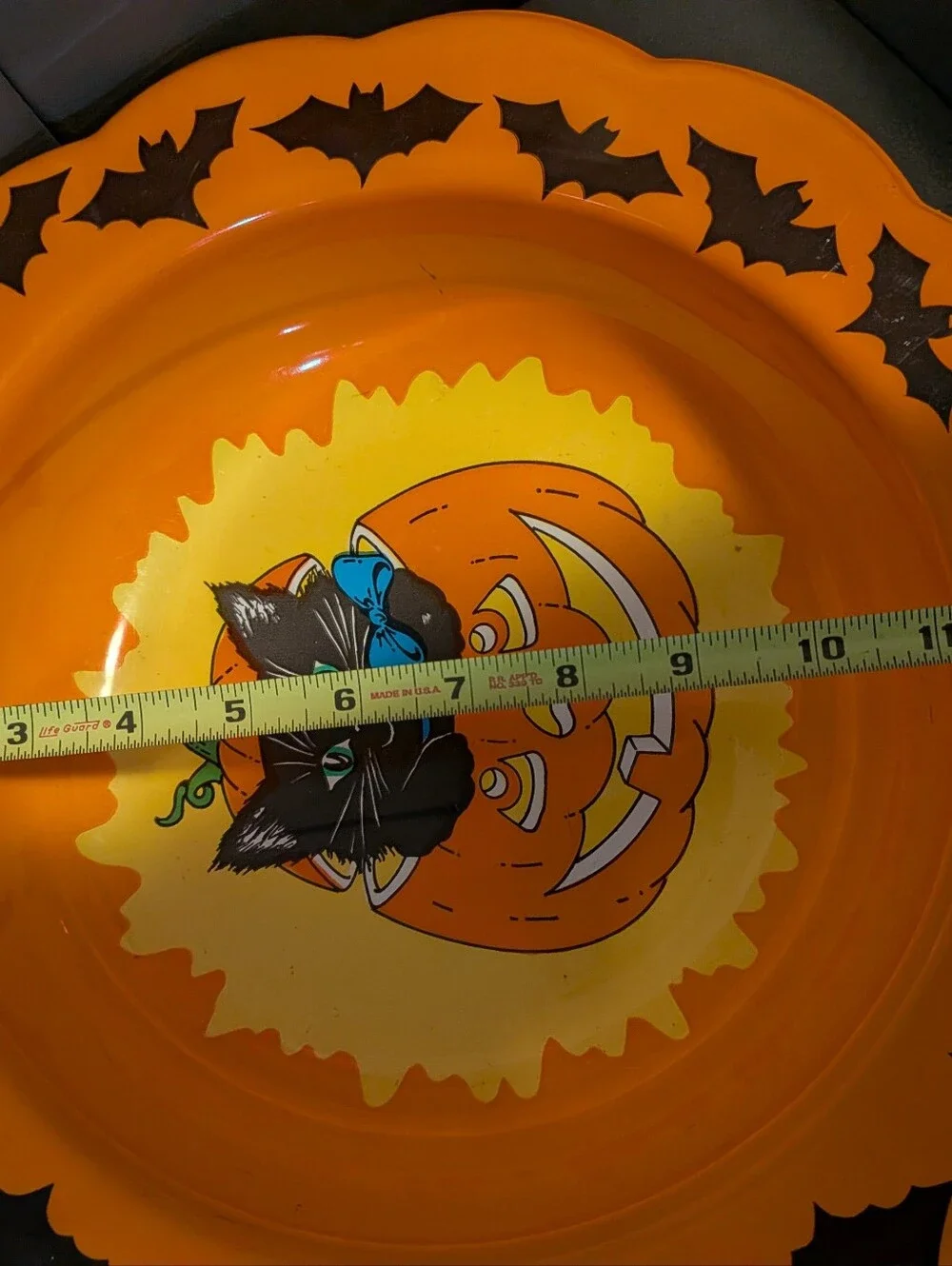 Vintage 90s Berman Lightweight Large Orange Cat Halloween Candy Bowl Pumpkin